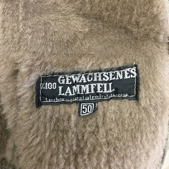 100% Gewachsenes Lammfell Suede Shearling Aviator Bomber Jacket Taupe Sz 50-US M - Picture 11 of 12